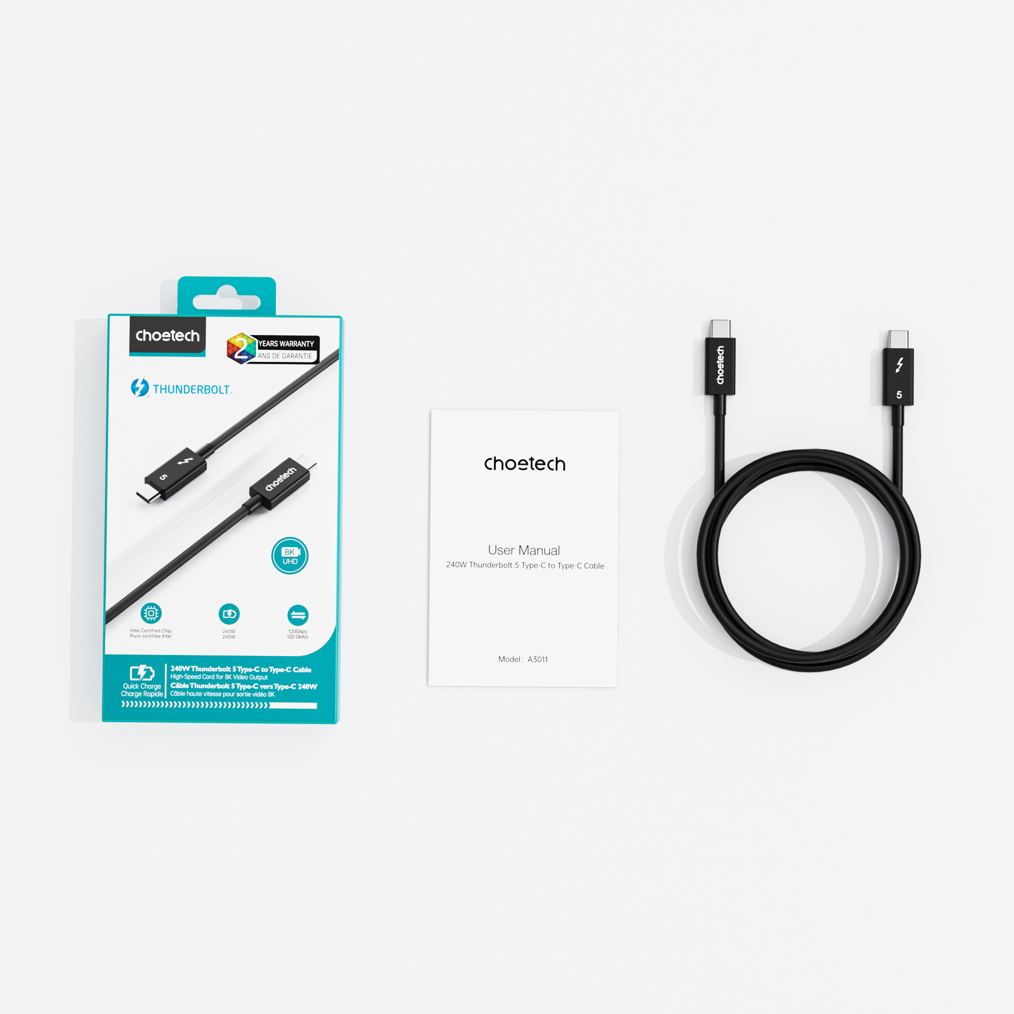 A3011-CA-BK_03 Choetech A3011 Thunderbolt 5 Intel Certified Cable 1M Black