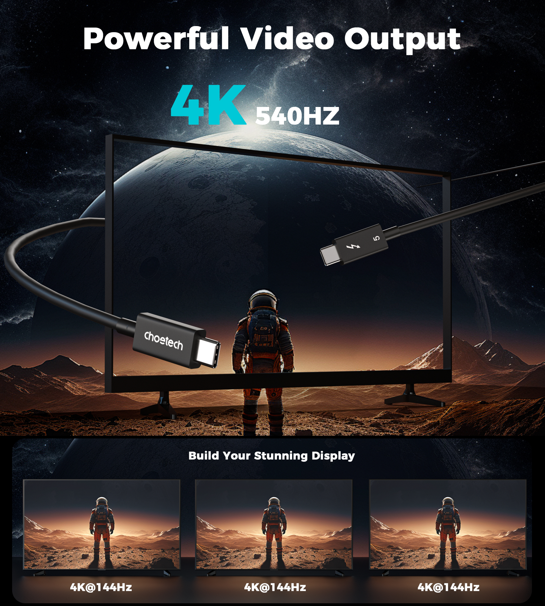 Choetech A3011 Thunderbolt 5 Intel Certified Cable 1M Black