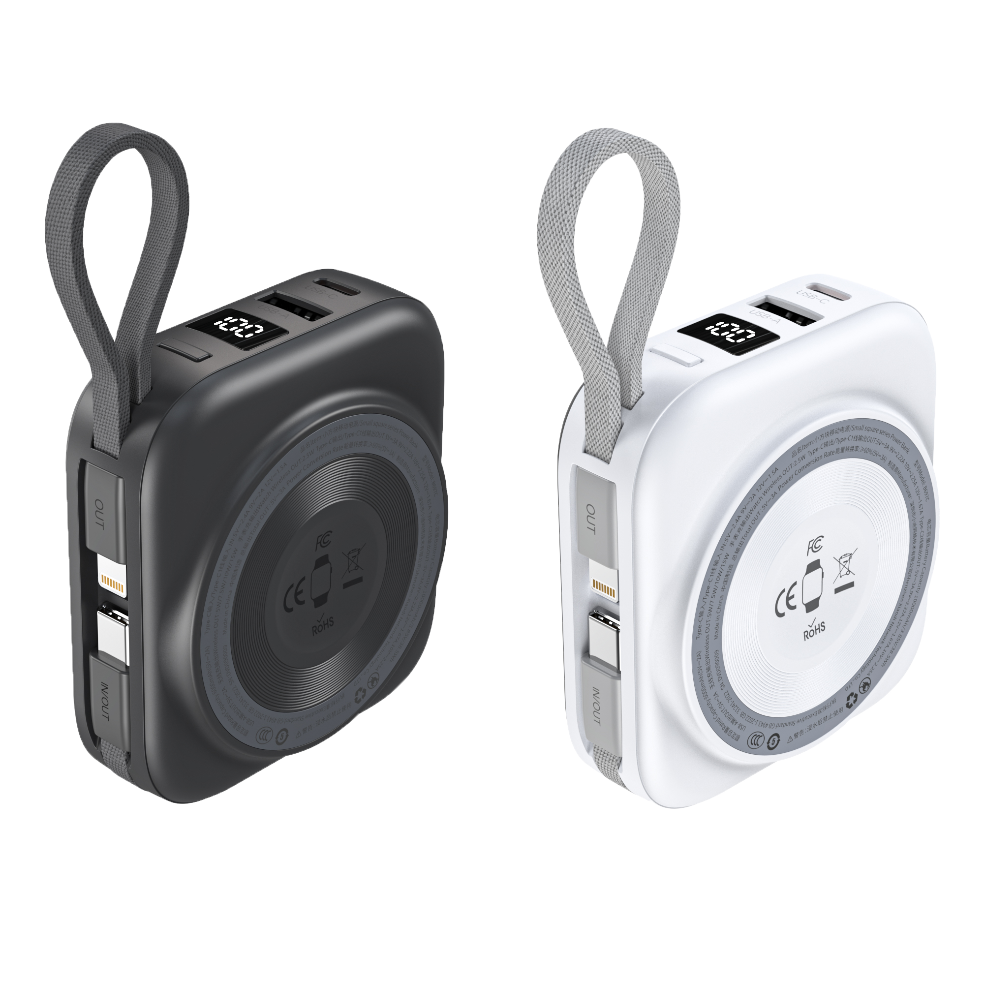 B697-BKGY-CL_01 Choetech B697 22.5W 10000mAh Magnetic Power Bank with 1C1L Cable