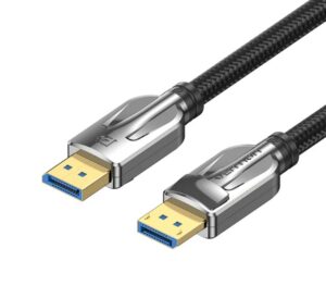 Cotton Braided DP 2.1 Male to Male 16K HD Cable Black Zinc Alloy